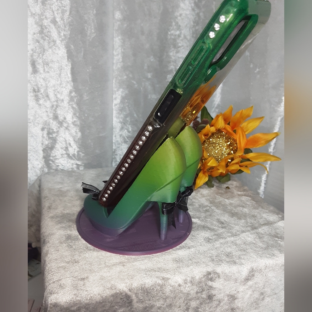 Handmade 3D Printed High Heel Shoe Cell Phone Holder With Bows Gradient Colorway - Picture 4 of 11